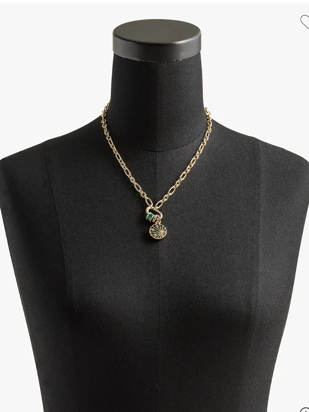 J. Crew Gold Chain Necklace with Green Accent Charm